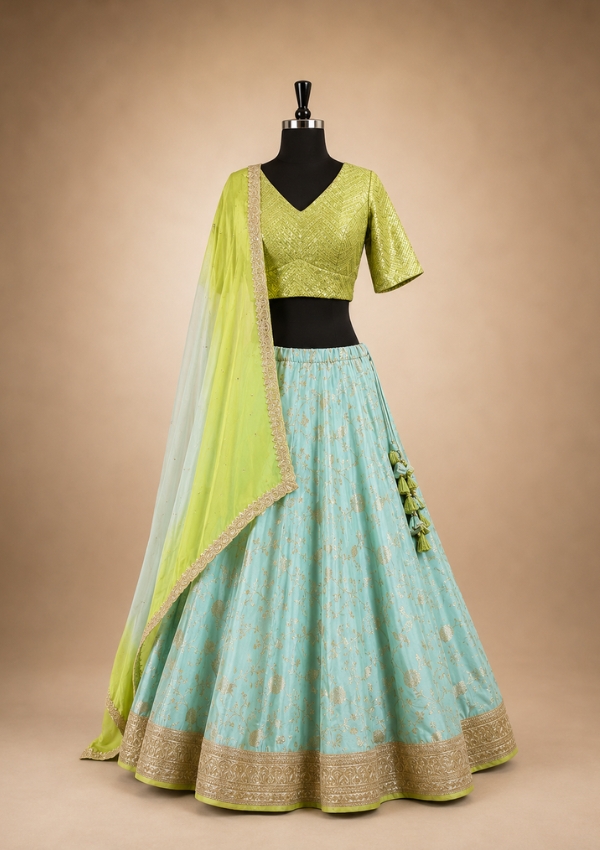 Mint Silk Lehenga Set